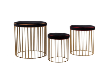 CAGE 04 SET - Upholstered round brass pouf by Il Bronzetto - view 3